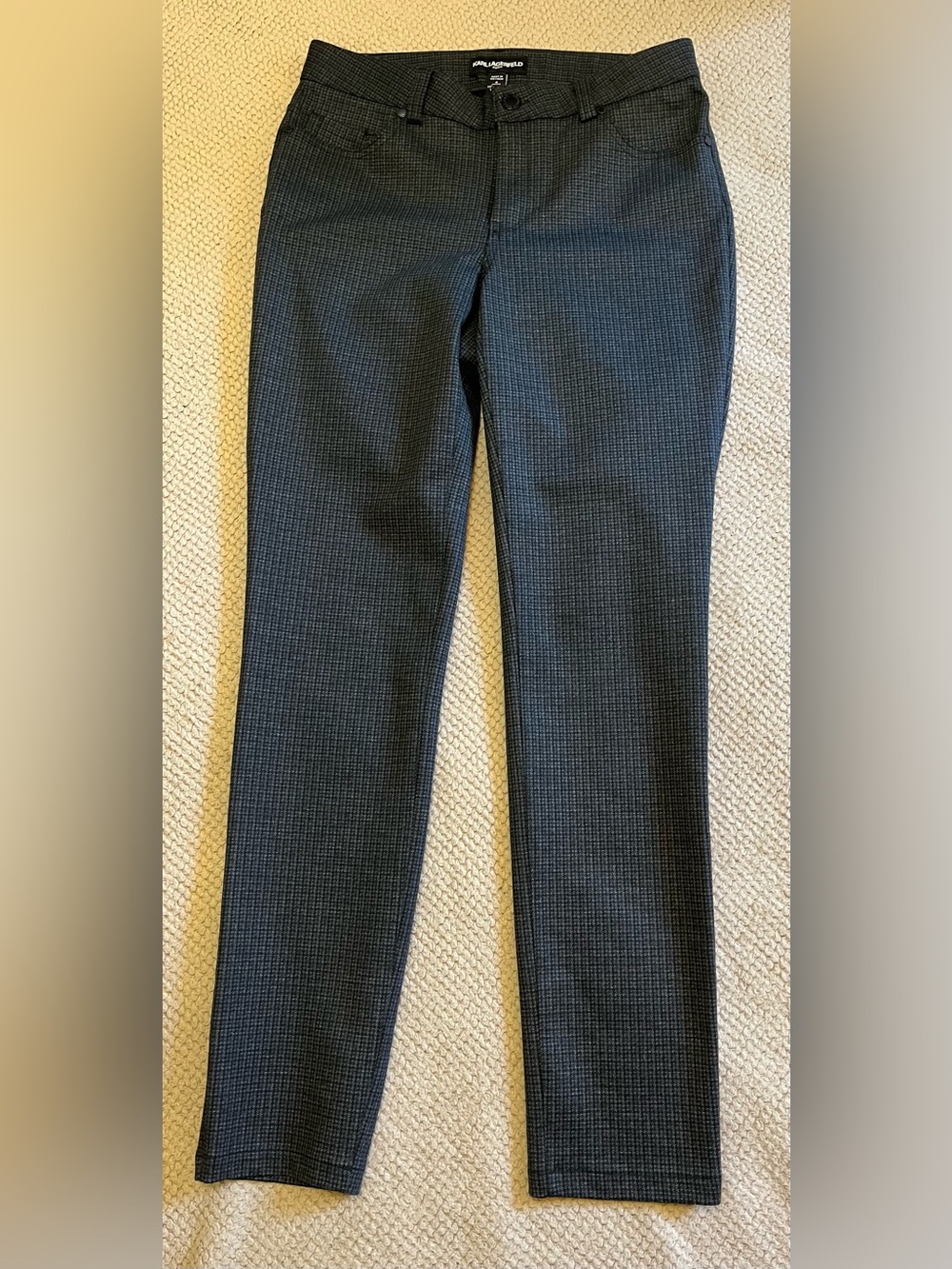 Karl Lagerfeld Skinny Dress Pants Subtle Plaid Pattern in Blue, Gray and Black